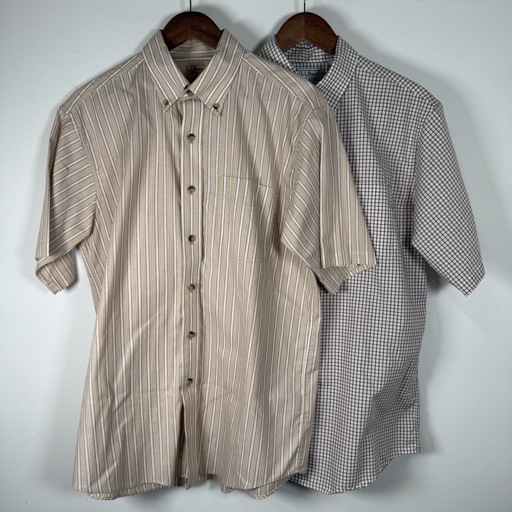 LL Bean Button Down Short Sleeve Bundle Of 2 Shirts Men Medium Regular